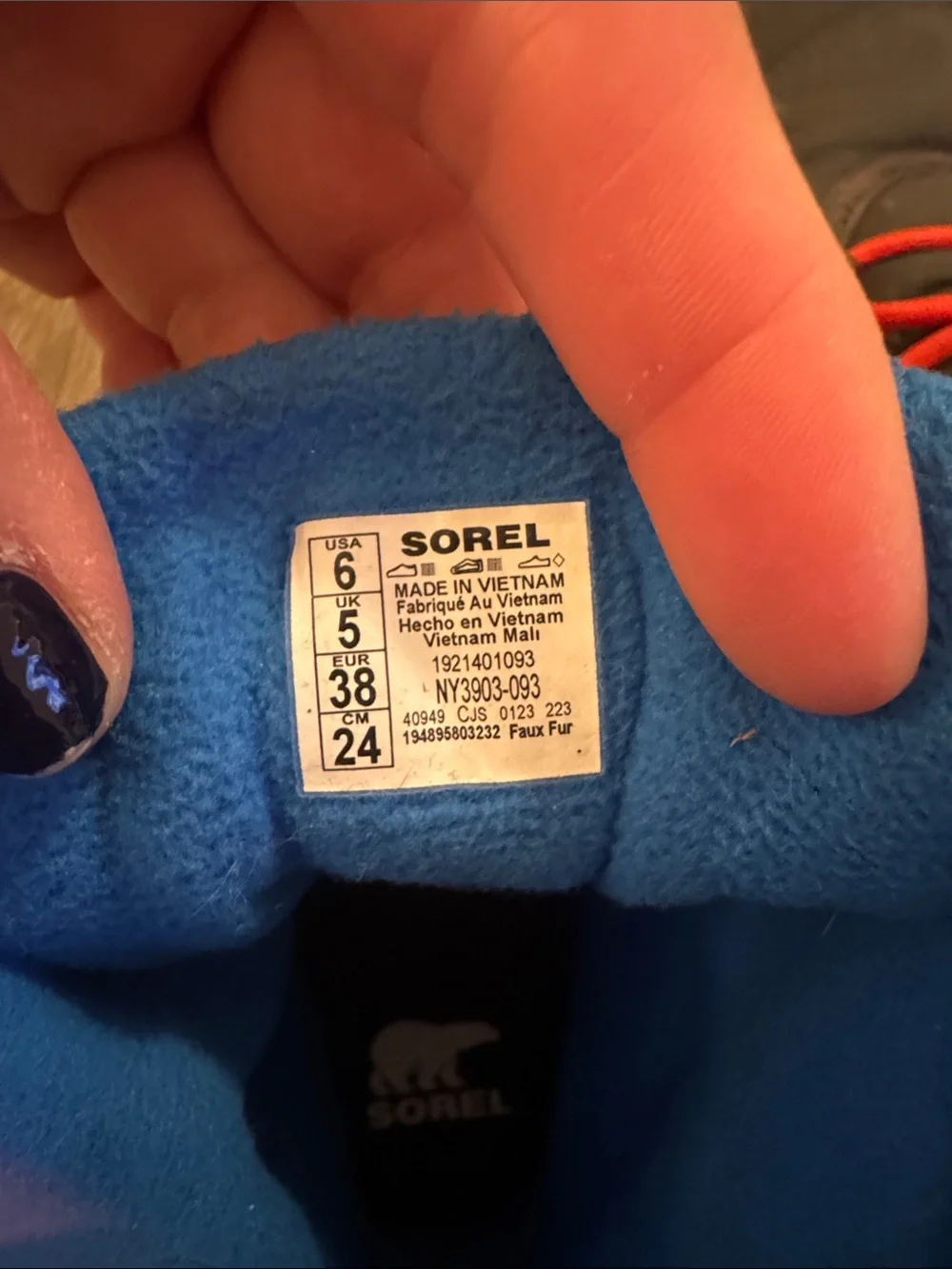 Sorel Snow Boots with Blue Lining and Red Laces